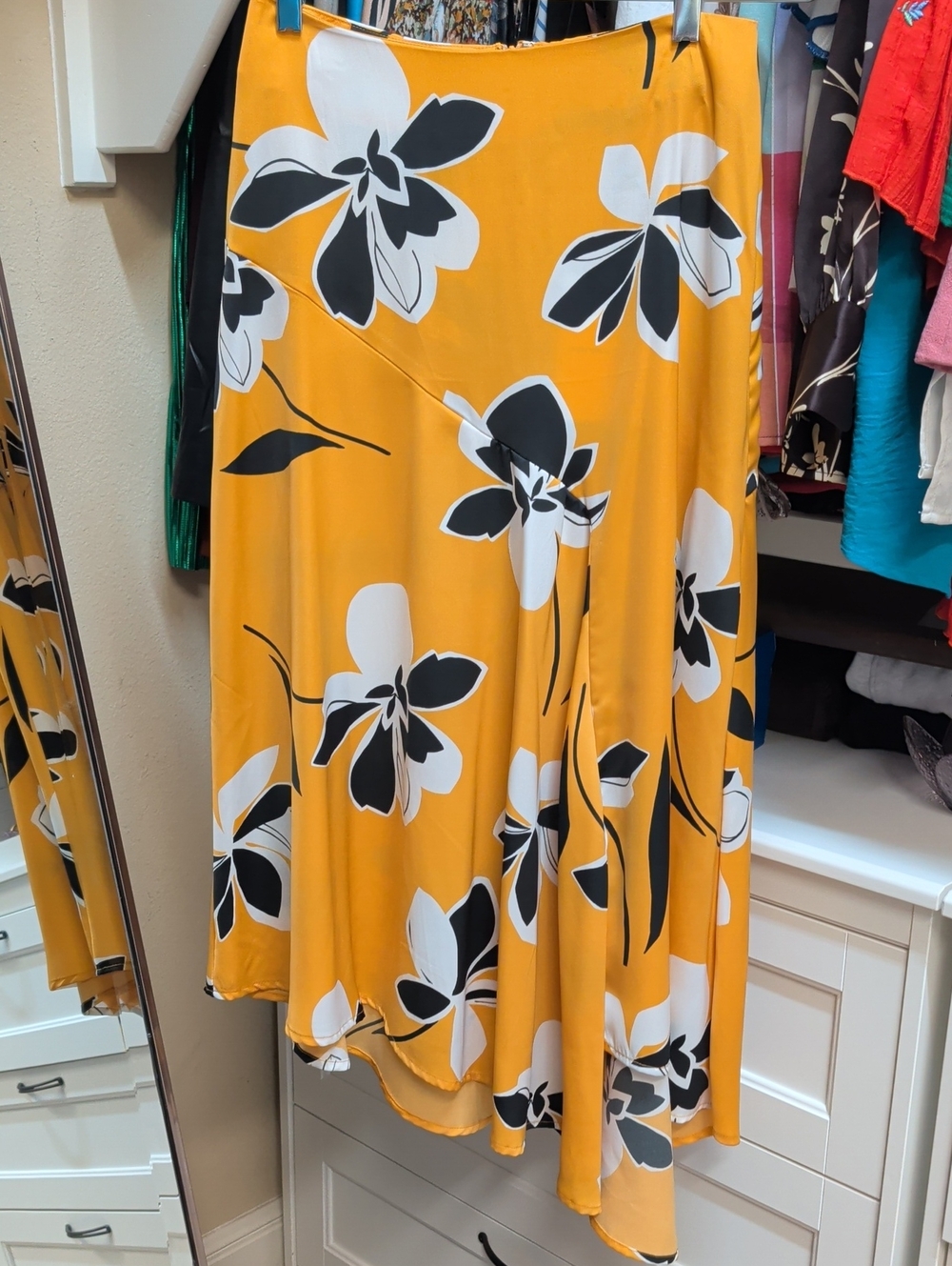 Who What Wear Mustard Yellow Floral Asymmetrical Maxi Skirt